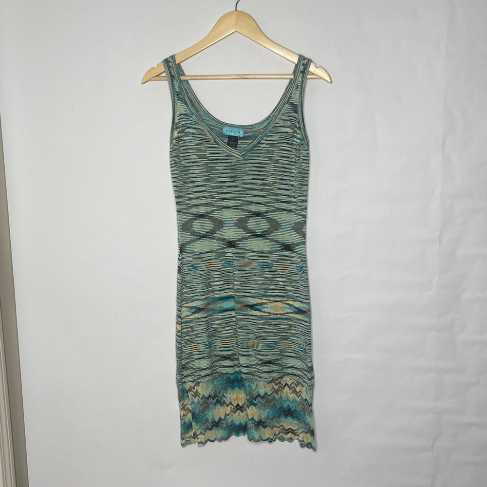 Staci | Sz S Aqua Blend Knit Dress with Pattern